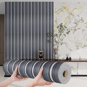 1 roll wood-grain slat-style wall sticker, self-adhesive coated wallpaper with waterproof and sound-insulating features. Textured design with a matte wood finish, easy to clean, install, and removable. Ideal for living room, bedroom, dining room, and ceil