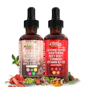 Clean Nutra Cleanse & Shield Duo | Black Walnut, Wormwood, Cayenne Pepper, Hawthorn & More for Parasite & Circulation Support Liquid Drops [Para Defend + Vascu Glow]