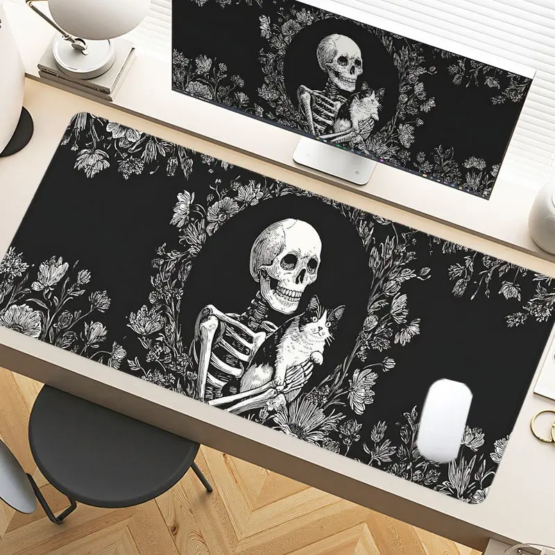 Gothic Skull Floral Desk Pad Gaming Mousepad XXL Mouse Pad For Laptop Desk Mouse Pad Extra Large Mouse Pad Desk Accessories With Non-Slip Rubber Base Stitched Edges Surface For PC Gamers Office Workers & Home Use
