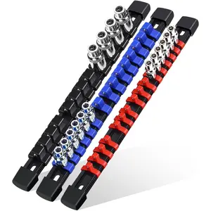3- Socket Organizer Rail Set,  Socket Holder, Heavy-Duty Socket Rack Kit With 43 Clips 1/4-Inch x 16 Clips, 3/8-Inch x 15 Clips, 1/2-Inch x 12 Clips - Ideal for Tool Storage