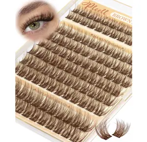 Brown Lash Clusters Fluffy Eyelash Clusters 10-16mm 5D DIY Lashes Clusters D-Curl Wispy Cluster Eyelash Extensions Natural Volume Individual Lashes Extensions with Ultra-Thin Band by Pleell