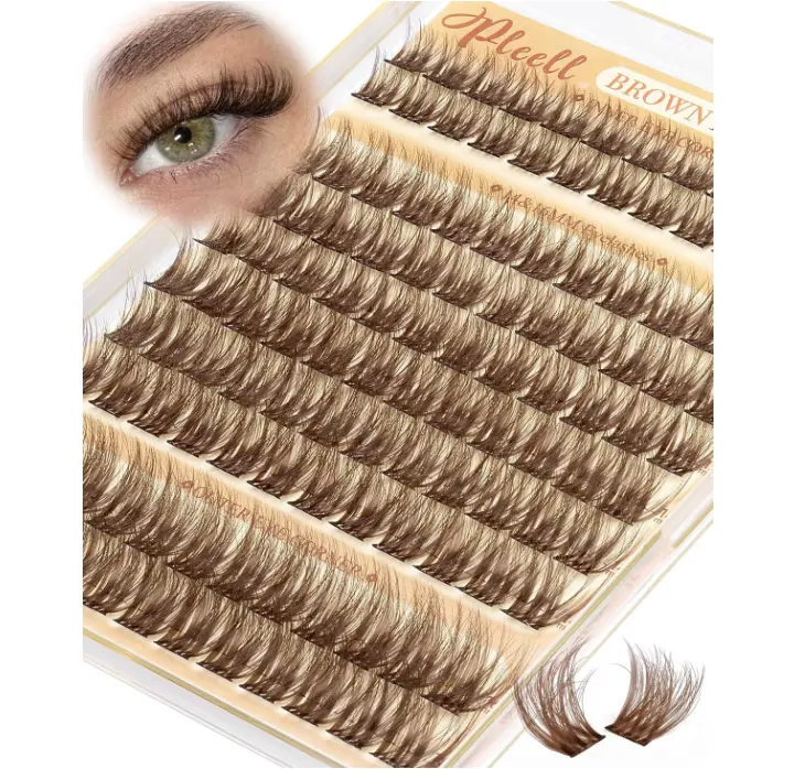 Brown Lash Clusters Fluffy Eyelash Clusters 10-16mm 5D DIY Lashes Clusters D-Curl Wispy Cluster Eyelash Extensions Natural Volume Individual Lashes Extensions with Ultra-Thin Band by Pleell