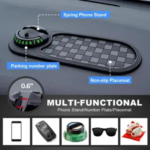 Multifunction Car Anti-Slip Mat, Upgraded Dashboard Car Anti Slip Mat Phone Holder, Dash Pad Phone Mount with Temporary Parking Number for Phone Sunglasses Keys (Black Gray-C)