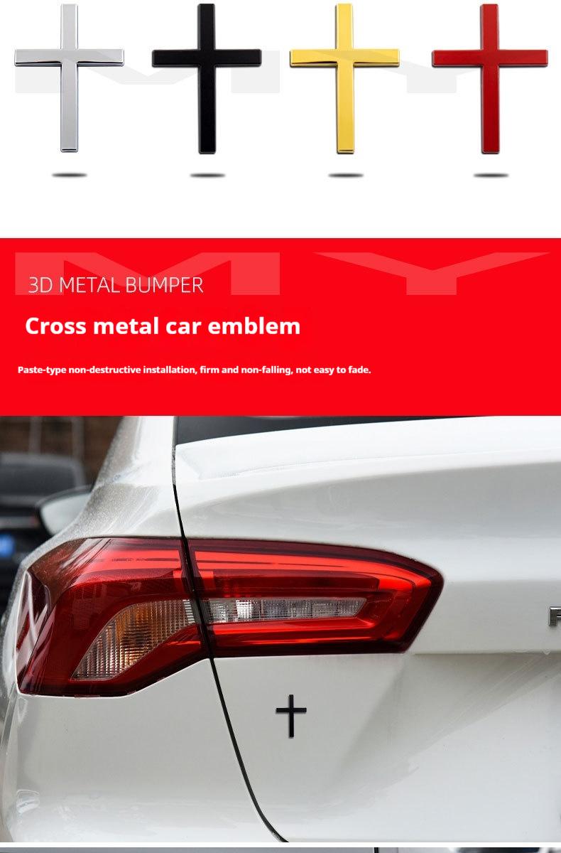 3D Cross Car Bumper Sticker – Metal Look Religious Decal for Vehicle Exterior, Rustproof & Durable