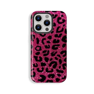 For IPhone 17 Case, Y2K Glitter Leopard Print, Millennial Style, Shockproof Double Shell Cover for IPhone 16 15 14 13 12 11 Pro Max Plus