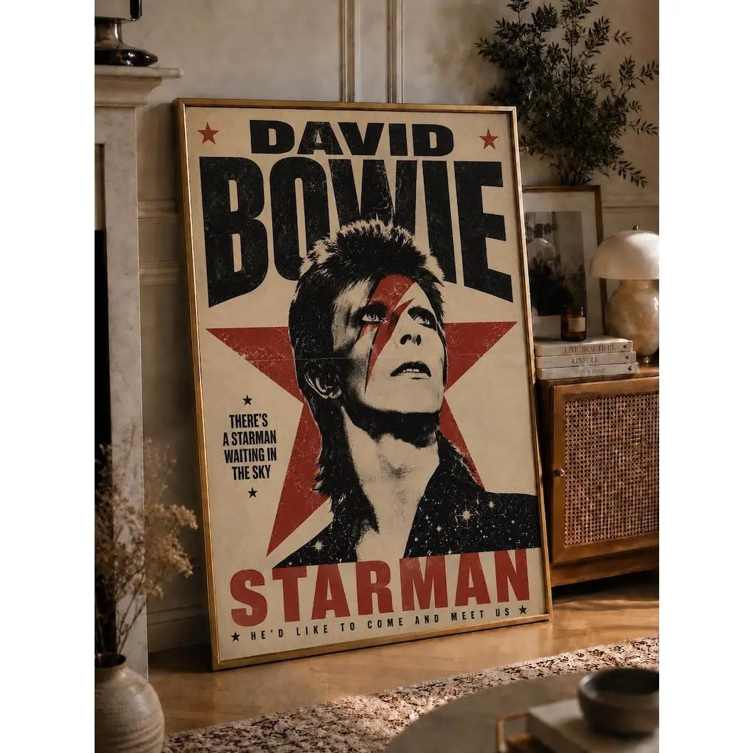 David Bowie Starman Poster, Vintage Music Wall Art, Retro Rock Print, Ziggy Stardust Decor, Music Lover Gift, Framed Print, 70s Aesthetic