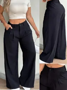 2026 New Women's Summer High-Waisted Pleated Wide Leg Pants, Casual Loose Fit Long Pants, Trendy Minimalist Fashion for Spring and Summer