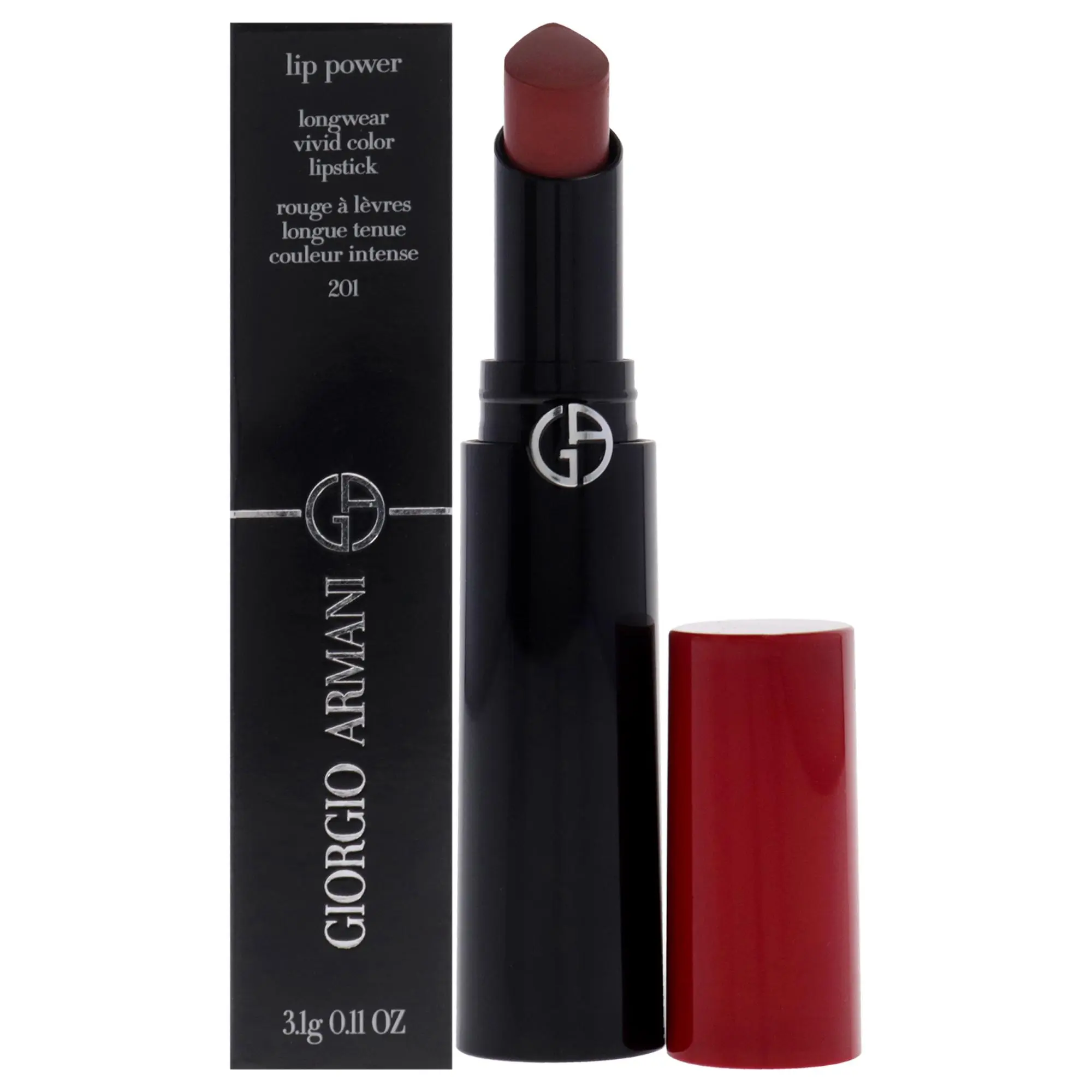 Giorgio Armani Lip Power Longwear Vivid Color Rouge - Women's 201 Majestic Compact Makeup Single Item, 0.11 oz Lipstick, 0.11Oz