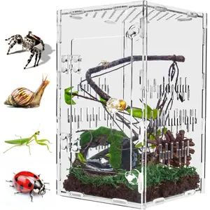 Large Acrylic Jumping Spider Enclosure Praying Mantis Habitat, 10"*6"*6" Ventilated Insect Terrarium Cage with Front Opening Door for Small Reptiles Arboreal Tarantula Snails Bug Lizard