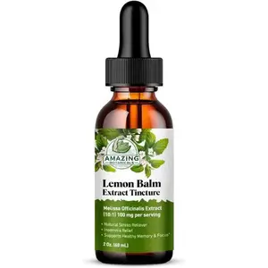 Amazing Botanicals Organic Natural Edible Lemon Balm 10X Extract Tincture - 60ml/2oz Dietary Herbal Healthcare Supplement for Relaxing, Cognitive Support