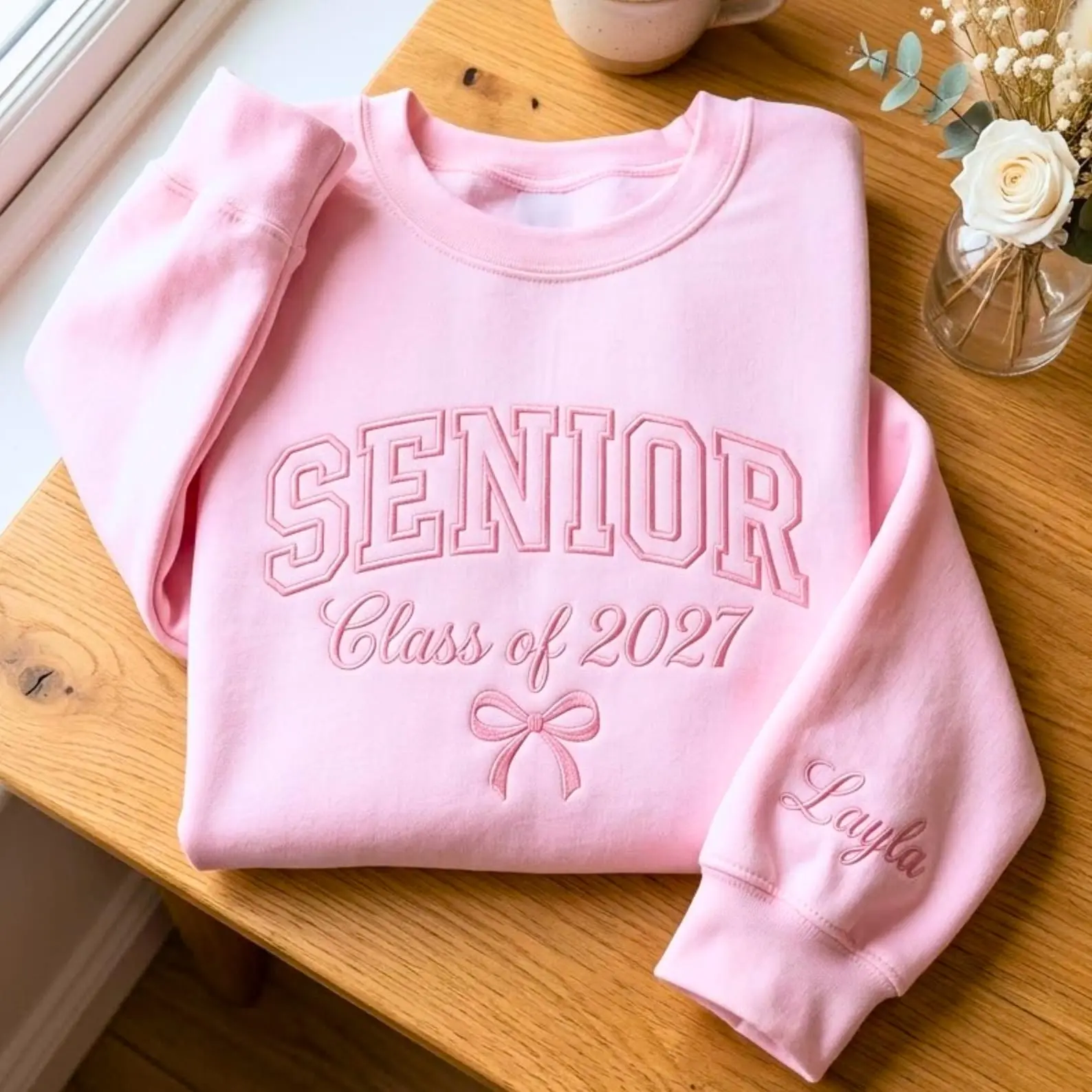 [Made in US] Embroidered Class of 2027 Sweatshirt Hoodie T-shirt, Personalized Cheer Gift, Coquette Crewneck