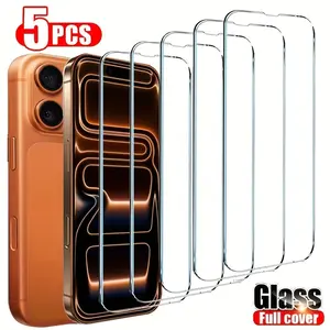 5 Pack Ultra HD Tempered Glass Screen Protector for iPhone 17/16/15/14/13/12/11/17 Pro Max/17 Air/16 Pro Max/16e/15 Pro/Plus/Mini/X/XR/XS Max, 9H+ Hardness, Transparent, High Definition, Full Coverage, Bubble Free, Case Friendly, Scratchresistant