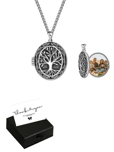 Life Tree Photo Locket Necklace Memorial Album Necklace Copper Heart Pendant with Rose Gift Box, Pet Love Gift for Wife Girlfriend