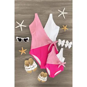 Mom & Me - Pink & White One Piece Swimsuit