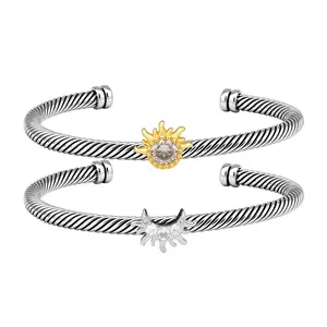 Mytys Sparkling Sun & Moon Couple Cuff Bracelet With Zircon Friendship Promise Jewelry Gifts Anniversary Valentine's Day For Women