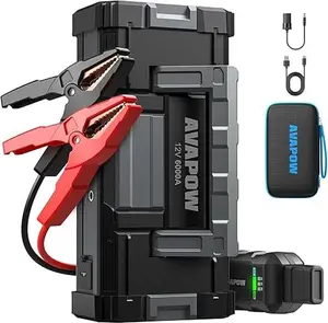 AVAPOW 6000A Car Battery Jump Starter(for All Gas or up to 12L Diesel) Powerful Car Jump Starter with Dual USB Quick Charge and DC Output,12V Jump Pack with Built-in LED Bright Light