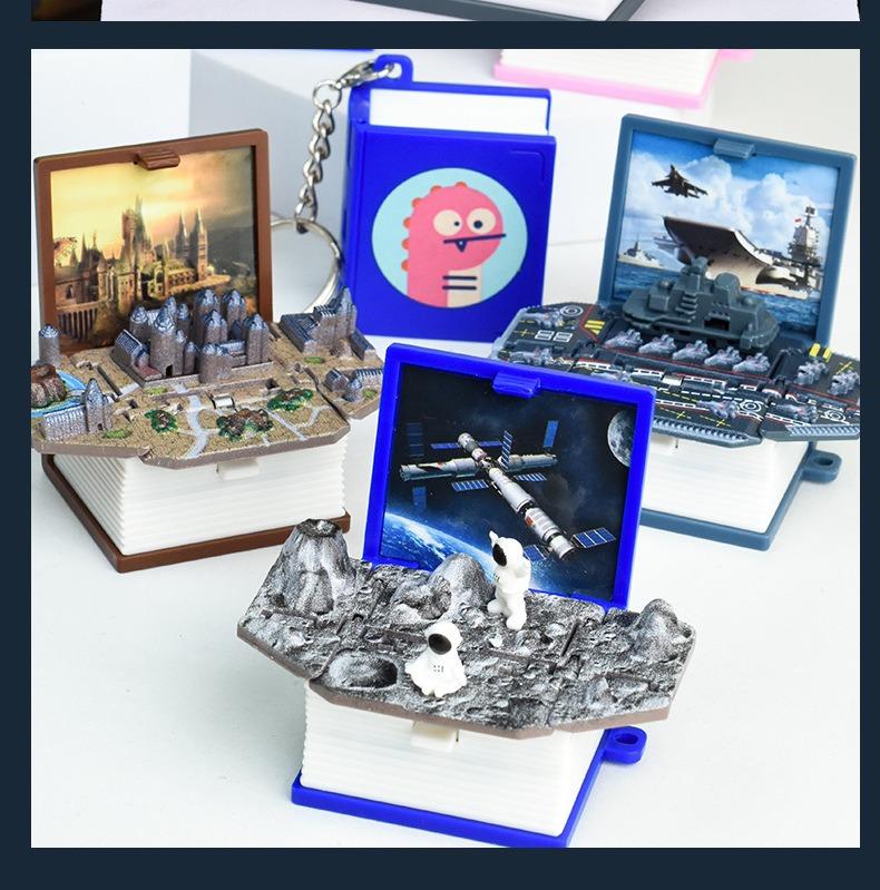 3D Foldable Pop-Up Book – Dinosaur World & Astronaut Space Theme, Mini Keychain Stress Relief Toy