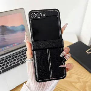 Luxury Shockproof Retro Leather Phone Case for Samsung Galaxy Z Flip 7 6 5 4 3 Flip7 Flip6 Flip5 Hinge Protective Bracket Cover