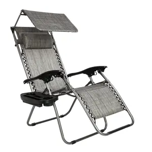 Zero Gravity Lounge Chair with Awning Leisure Chair Gray