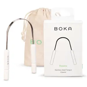 Boka Tongue Scraper for Adults & Kids with Case - Stainless Steel Tongue Cleaner w/Linen Travel Pouch - Remove Tongue Buildup - Freshens Breath