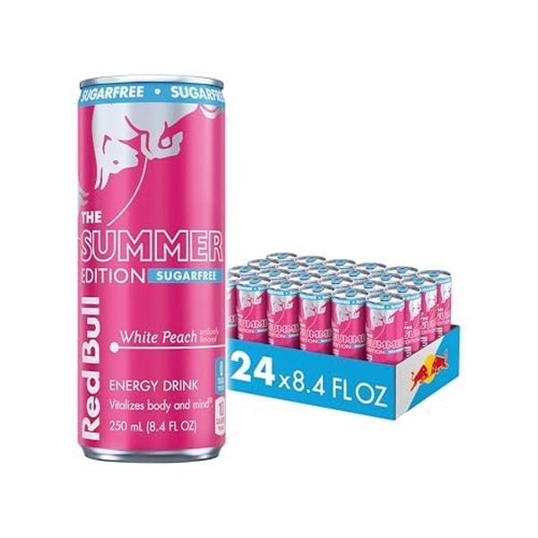 Red Bull Summer Edition Energy Drink Sugar Free White Peach 8.4 fl oz 24 ct Vitalizes Body and Mind