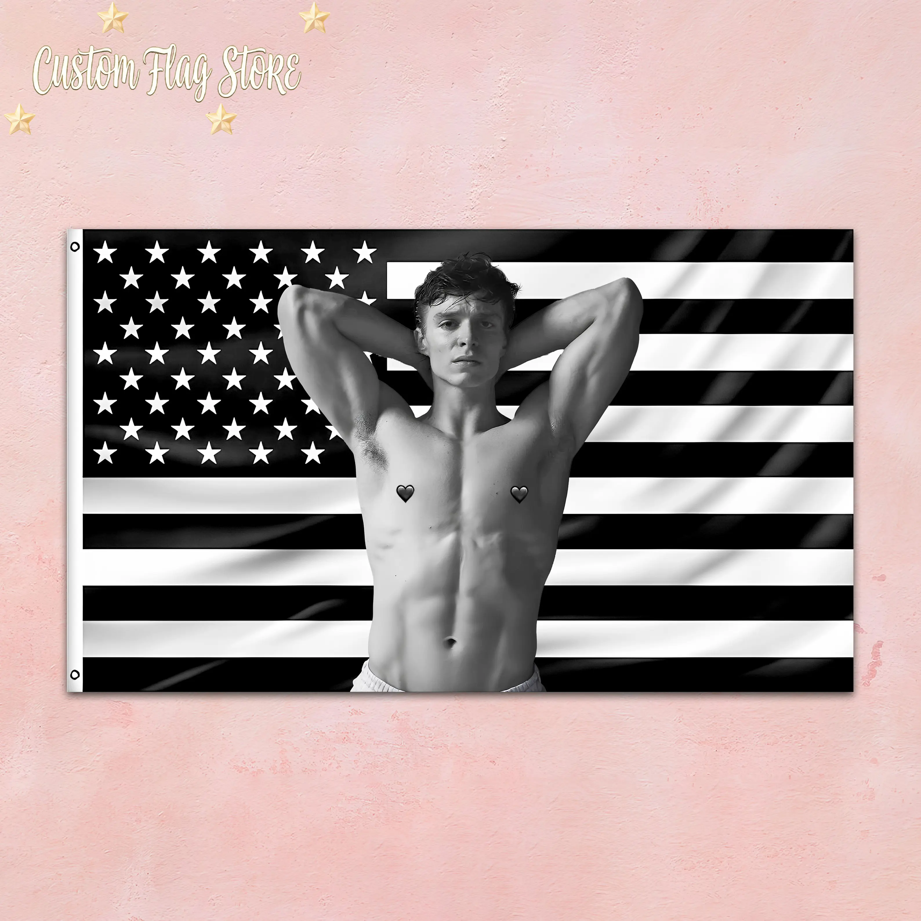 Nicholas Alexander Chavez Black Flag Tapestry - Rectangular Synthetic Minimalist Print Wall Hanging, Custom Monochrome American Flag Backdrop, Adult Room Decor, Gift for Fans