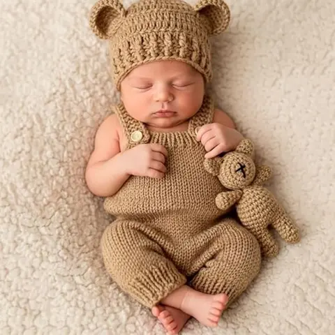 Newborn Photography Outfits for Boys & Girls, 3 Pcs Hand Knitted Cute Baby Bear Romper Set, Photo Props & Gift Sets, Special Gift Set