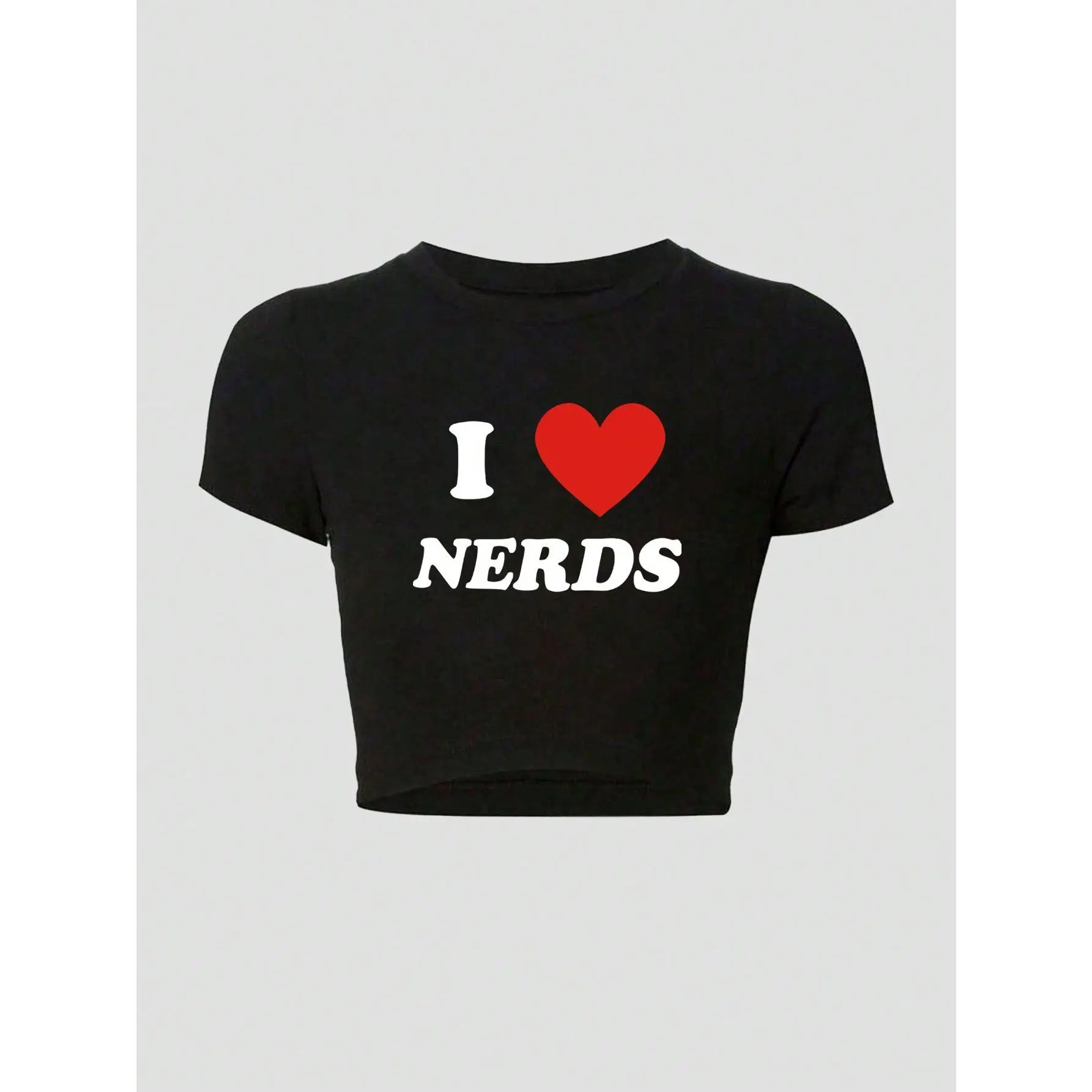 Vintage American Letter Pattern Round Neck Short Sleeve T-Shirt Casual I Love NERDS Graphic Tees Women Tops