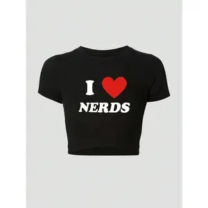 Vintage American Letter Pattern Round Neck Short Sleeve T-Shirt Casual I Love NERDS Graphic Tees Women Tops