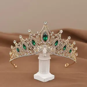 Bridal Green Gem Queen Crown Tiara gold plated for ladies