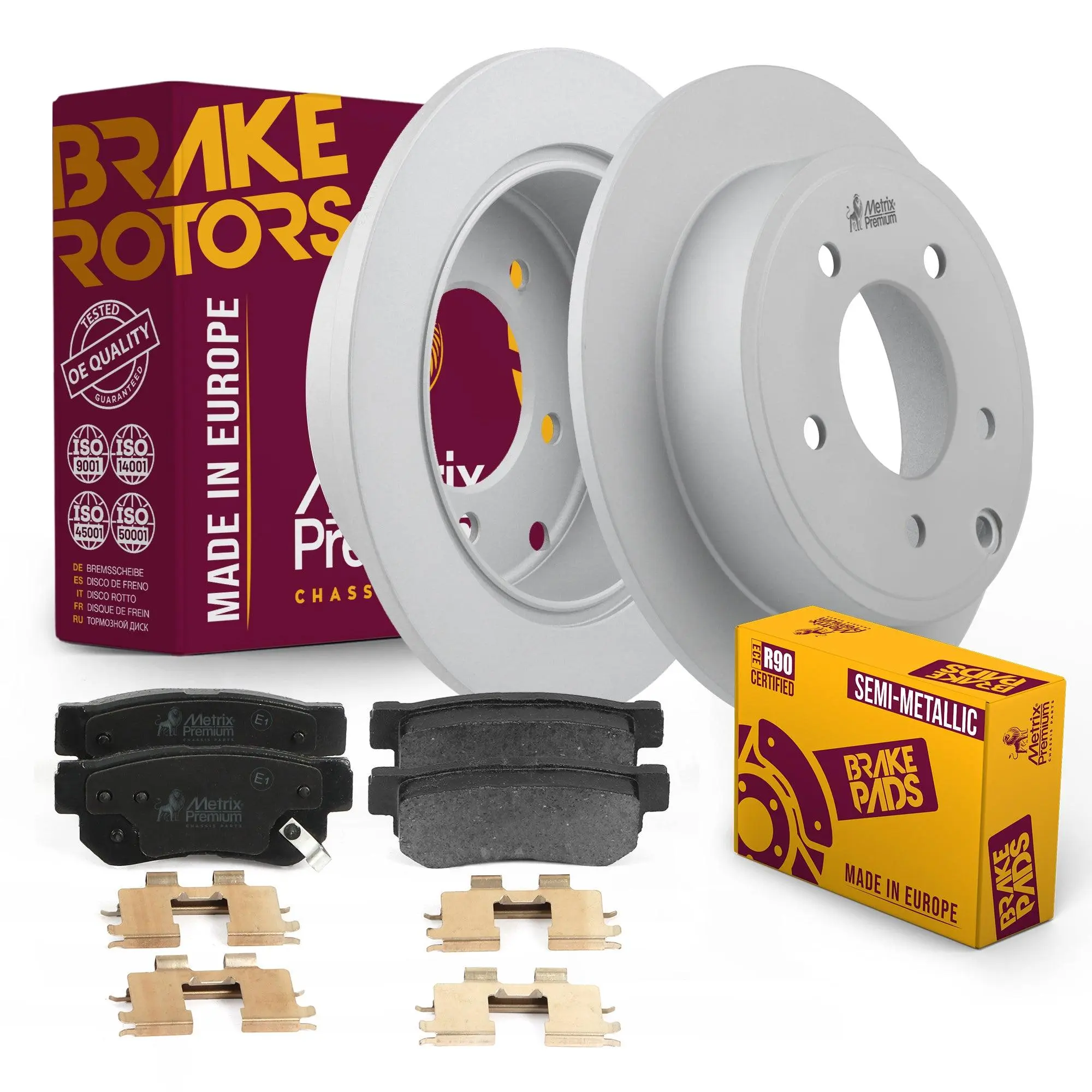 3 PC Rear Semi-Metallic Disc Brake Pad Set & Solid Brake Rotor Kit 96229MT