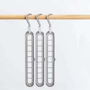 Foldable Plastic Hangers, 3-Pack Space-Saving Closet Organizer, Non-Slip Multi-Hole Design for Home & Dorm Use, Multifunctional Clothes Hanger
