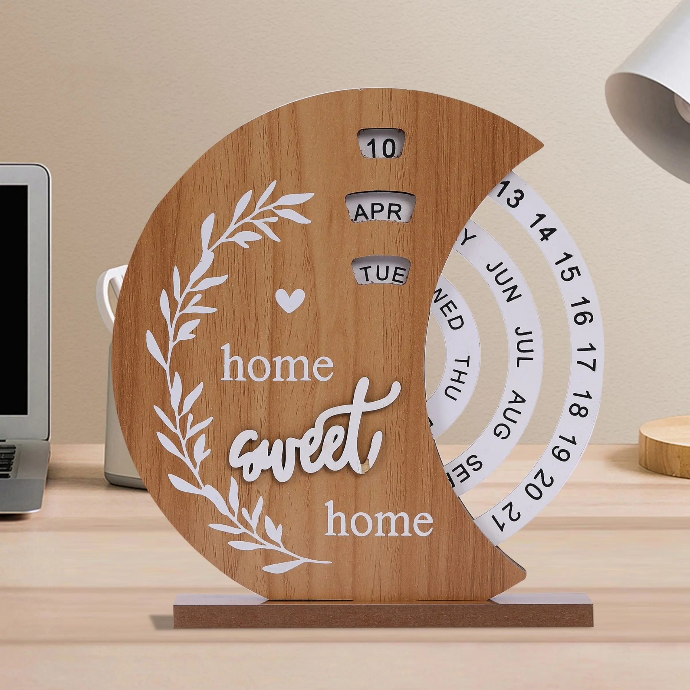 1pcs Perpetual Calendar, Wooden Disc Perpetual Desk Calendar, Wooden Disc Calendar, Gift Manual Rotating Wooden Block Calendar Ornament for Home Office Desk Date Week Month Calendar Display