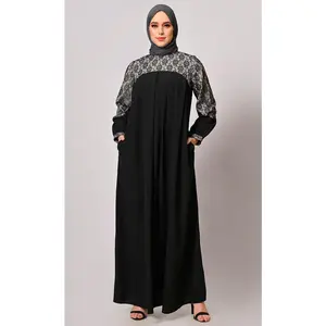 Contemporary  Black Abaya with Net Yoke and Pockets