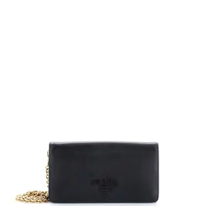 Pre-owned PRADA Leather Clutches & Wristlets Monochrome Wristlet Wallet on Chain Saffiano Mini by Rebag