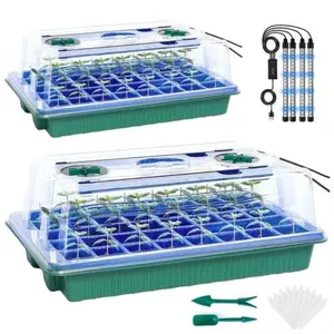 2 Pack Tall Seed Starter Trays with Ventilation - 80 Cells, 4 LED Grow Lights, Smart Timer with 3 Modes, Indoor Greenhouse Germination Kit for Home Gardeners Plants