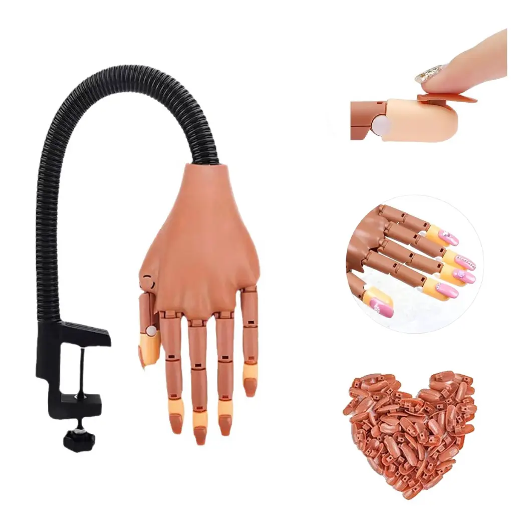 Professional Manicure Practice Hand - Reusable & Affordable DIY Manicure Supplies with Abs, Flexible Easy-to-Maneuver Joins, Replacement Refill Nail Tips for Home & Salon Training