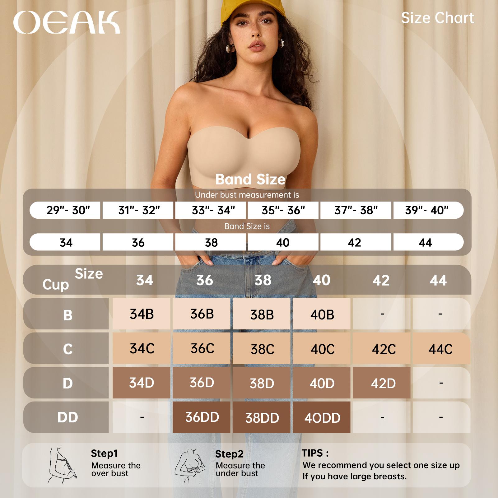 OEAK Womens Strapless Bras Wireless Underwire Non-Slip Tube Top Push Up Bralette Seamless Padded Bandeau Bra
