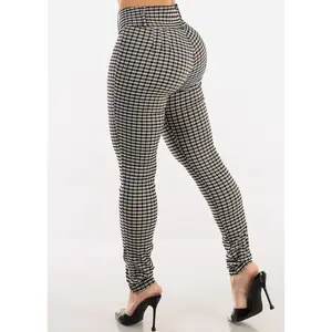 Push Up High Waist Plaid Skinny Pants Khaki