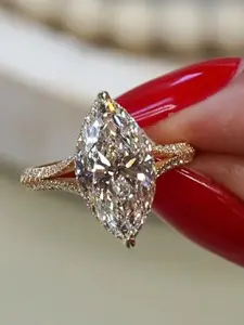 Women's Elegant Water Drop Pear Zirconia Platinum Plated Ring, Vintage Fashion Jewelry, Asymmetrical Design, All Seasons Wear