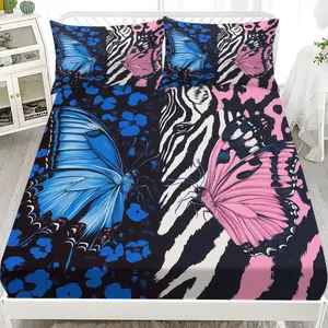 Butterfly Bed Sheet Set (1 Fitted + 2 Pillowcases), Modern Style, Suitable for Dorms, Bedrooms, Hotels, All Seasons, No Fillers