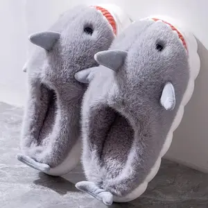 Unisex Plush Shark Slippers, Eva Sole, Non-Slip Indoor Home Shoes, Cute Blue Shark Design, Comfortable Fuzzy Fabric, Winter House Slippers, Fuzzy Warm Slippers