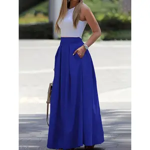 Casual High Waist Ruffle Hem Geo Print Maxi Skirt - Big Swing Women's Clothing