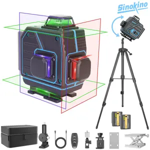 SinoKino unique 3-color laser lines with tripod of 4D 16 Lines Laser Level Tool, Laser Measuring Tool for Accurate Measurements, High Precision Laser Leveling Instrument for Construction & DIY Projects