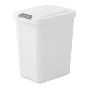 Sterilite 7.5 Gallon TouchTop Wastebasket Trash Can with Pop Up Lid for Kitchen, Bathroom, Mudroom or Office, 4 Pack, White