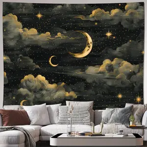 1 piece, Bohemian Moon Pattern Tapestry - Woven Polyester Wall Hanging, Landscape Theme Decor, Suitable for Living Room, Bedroom, Office - No Electricity Required, Horizontal Position, Comes with Mounting Kit