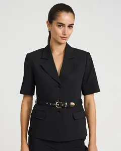 Express Stretch Cotton Short Sleeve Belted Blazer