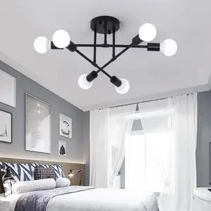 Modern Sputnik Chandelier 6-Light Ceiling Fixture E26 Base Dimmable Retro-Satellite Design for Dining Room Bedroom Easy Installation for Rental Renovation & Young Adults Home Decor