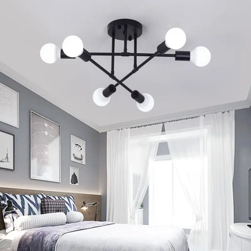 Modern Sputnik Chandelier 6-Light Ceiling Fixture E26 Base Dimmable Retro-Satellite Design for Dining Room Bedroom Easy Installation for Rental Renovation & Young Adults Home Decor