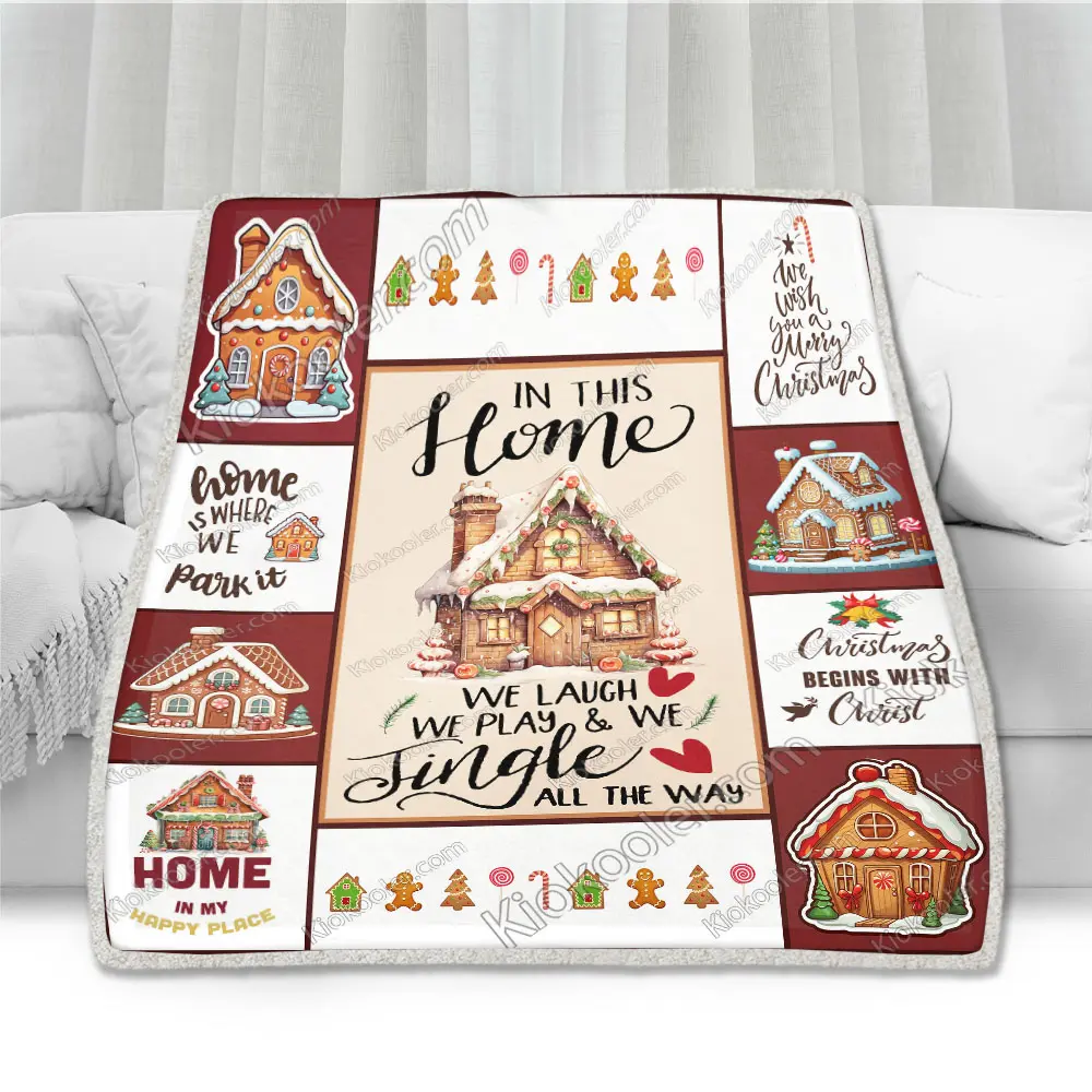 Gingerbread House Blanket, Christmas Gifts, Pattern Christmas On White Sofa Throw Blanket Comfort Warmth Soft Blanket Fleece Blanket, Sherpa Blanket